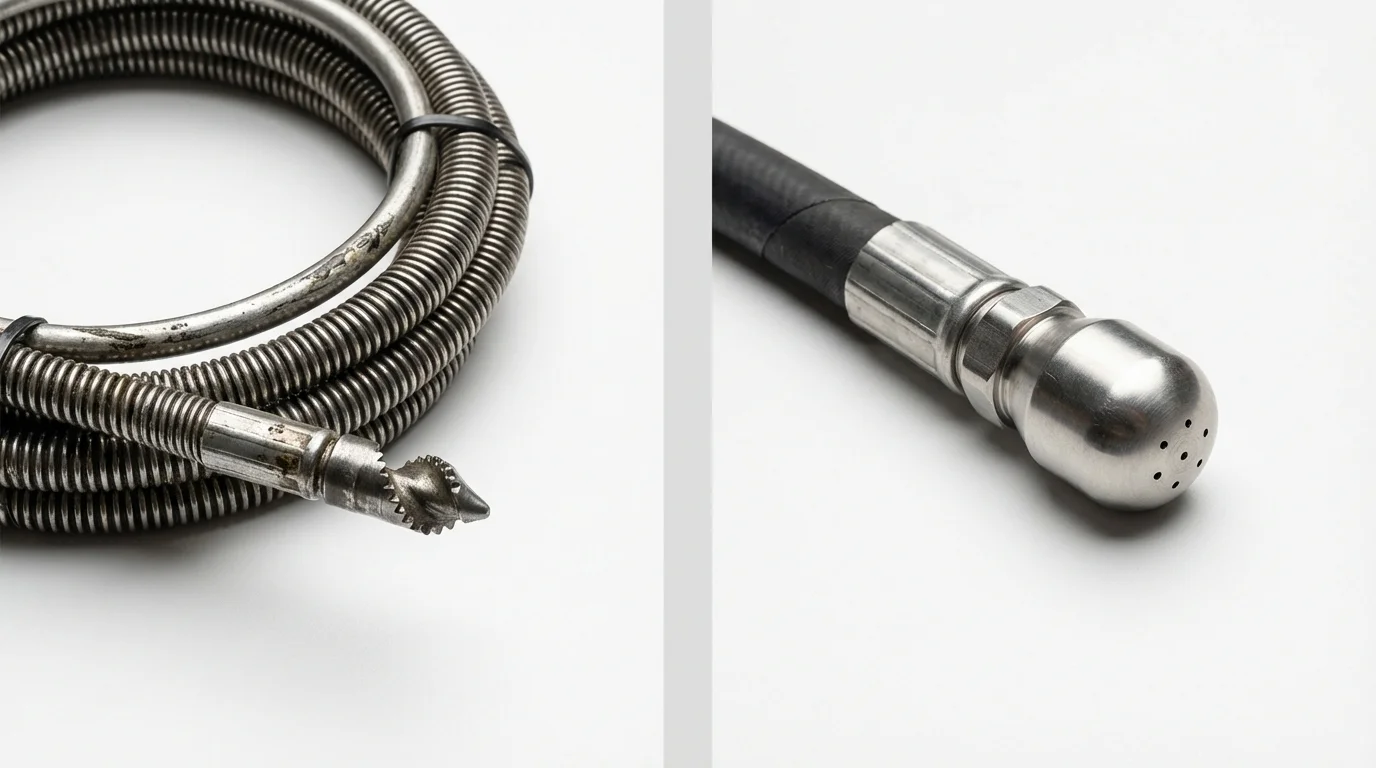 Drain snake cable and hydro jetting nozzle used for drain cleaning in Nooksack, WA