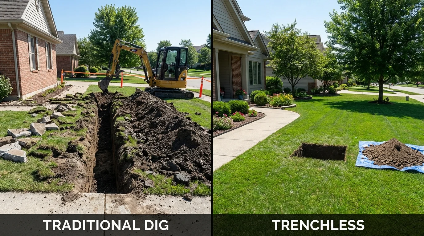 Trenchless sewer repair with minimal yard damage versus traditional excavation in Nooksack, WA